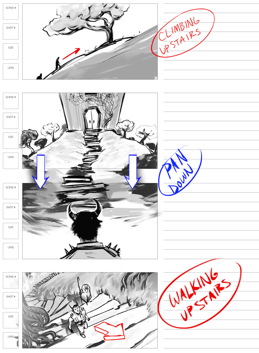 storyboard black and white shaded videogame